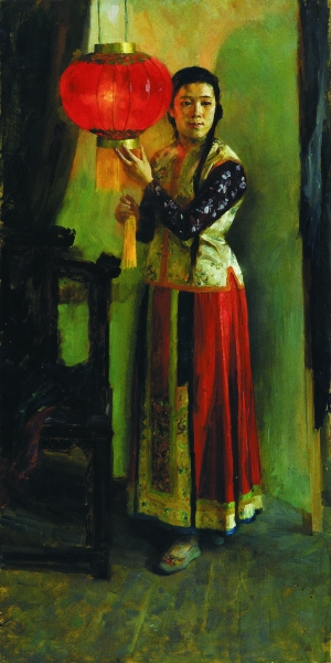 妇女红灯照（油画） 120×60厘米 1954年 詹建俊